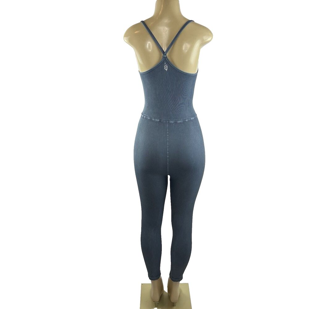 Free People Movement Happiness Runs Square Neck One Piece Jumpsuit Size M/L Blue - Picture 6 of 10